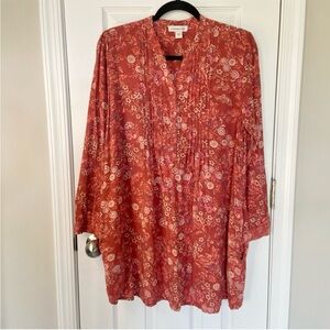 Coldwater Creek Rust Orange Floral Long Sleeve Women’s Blouse Size Large